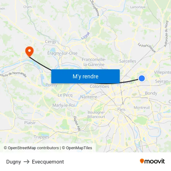 Dugny to Evecquemont map