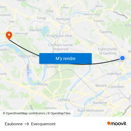 Eaubonne to Evecquemont map