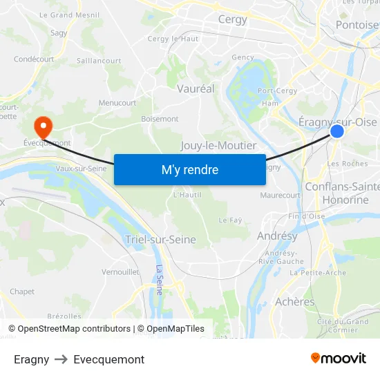Eragny to Evecquemont map
