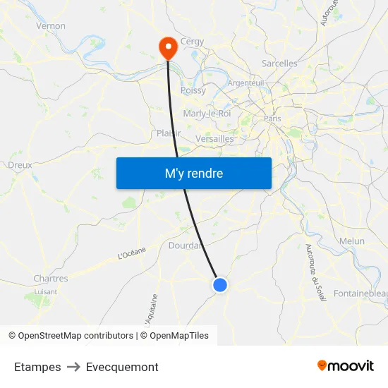 Etampes to Evecquemont map
