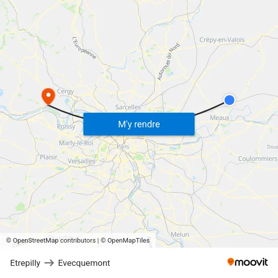 Etrepilly to Evecquemont map