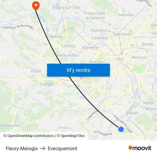 Fleury-Merogis to Evecquemont map