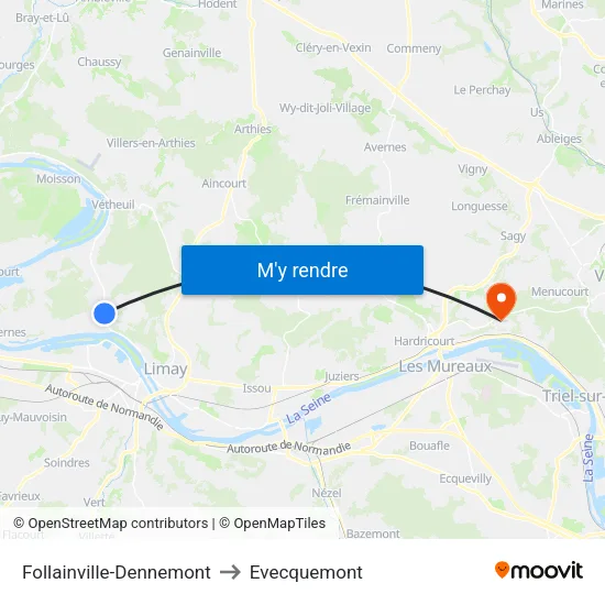 Follainville-Dennemont to Evecquemont map