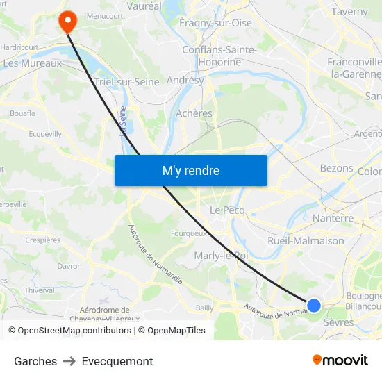 Garches to Evecquemont map