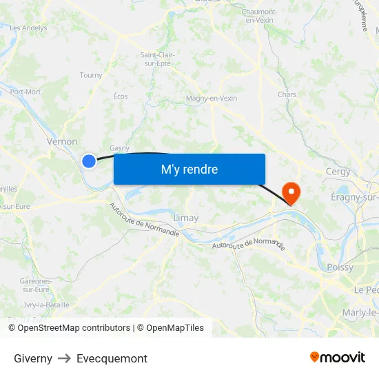 Giverny to Evecquemont map