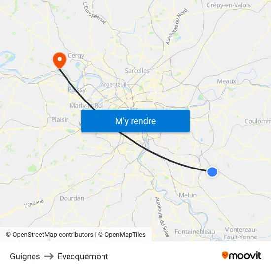 Guignes to Evecquemont map