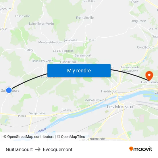 Guitrancourt to Evecquemont map