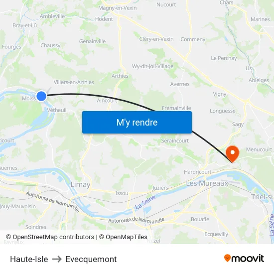 Haute-Isle to Evecquemont map