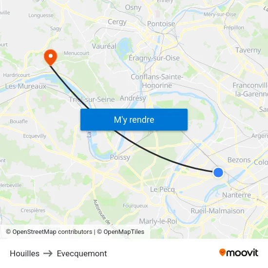 Houilles to Evecquemont map