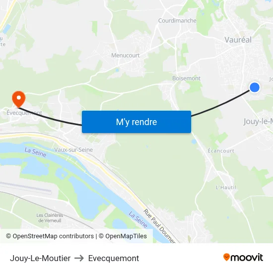 Jouy-Le-Moutier to Evecquemont map