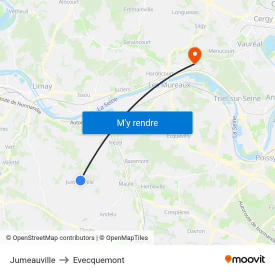Jumeauville to Evecquemont map