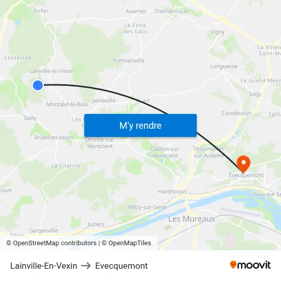 Lainville-En-Vexin to Evecquemont map