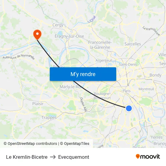 Le Kremlin-Bicetre to Evecquemont map