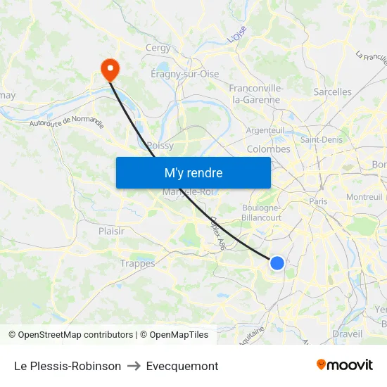 Le Plessis-Robinson to Evecquemont map