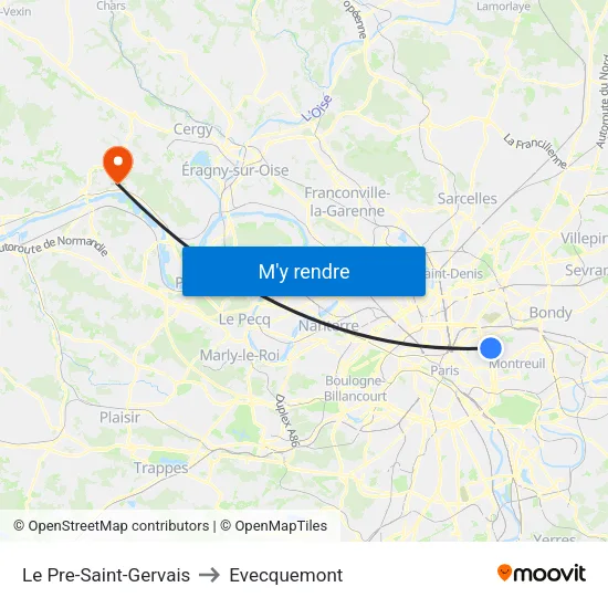 Le Pre-Saint-Gervais to Evecquemont map