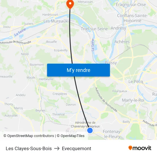Les Clayes-Sous-Bois to Evecquemont map