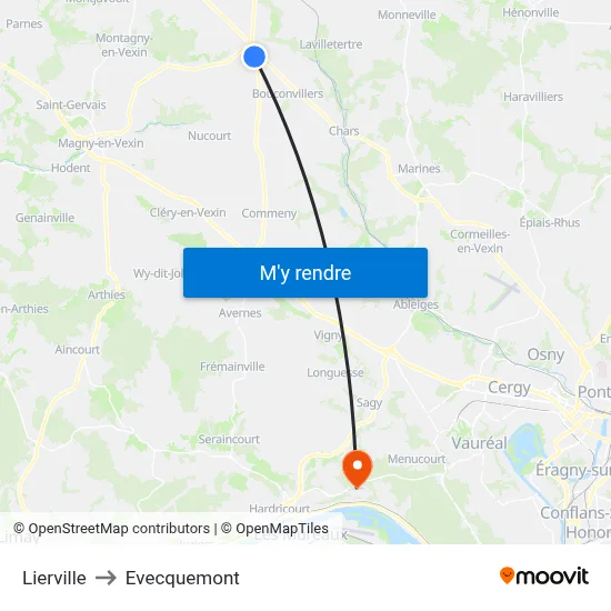 Lierville to Evecquemont map