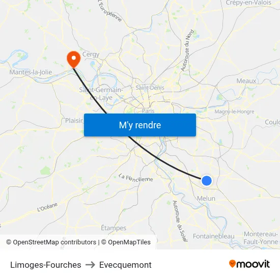 Limoges-Fourches to Evecquemont map