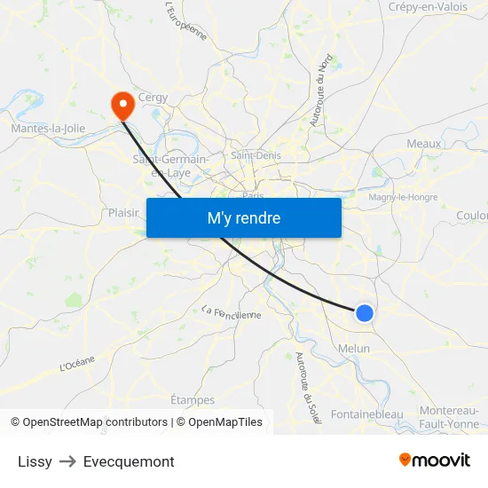 Lissy to Evecquemont map