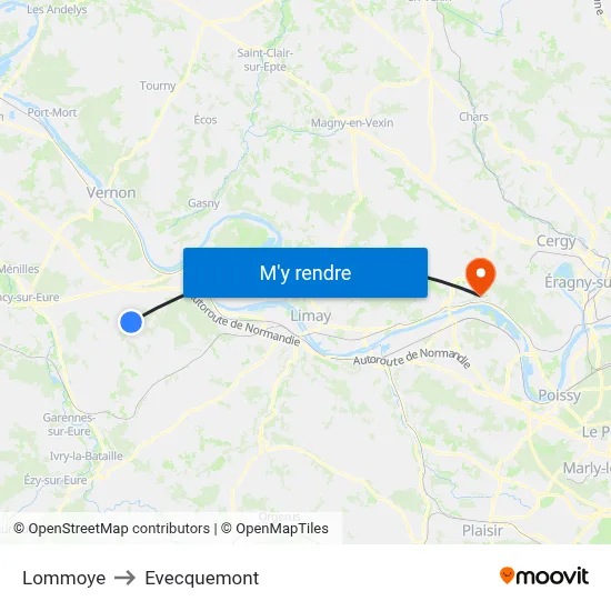 Lommoye to Evecquemont map