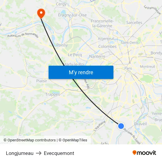 Longjumeau to Evecquemont map