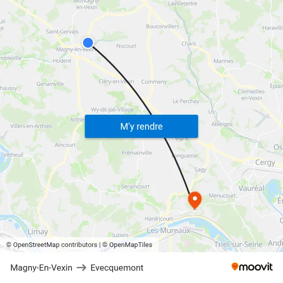 Magny-En-Vexin to Evecquemont map