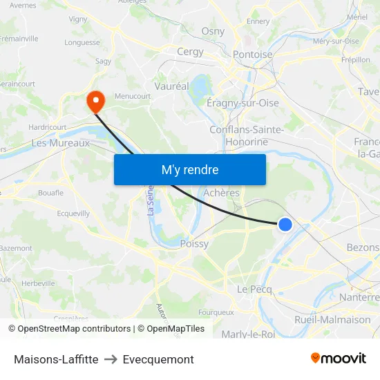 Maisons-Laffitte to Evecquemont map