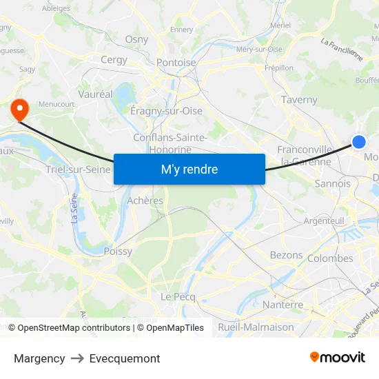 Margency to Evecquemont map
