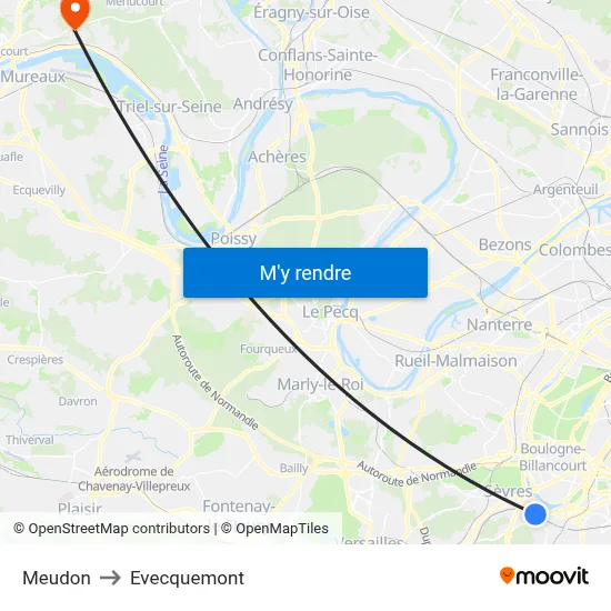 Meudon to Evecquemont map