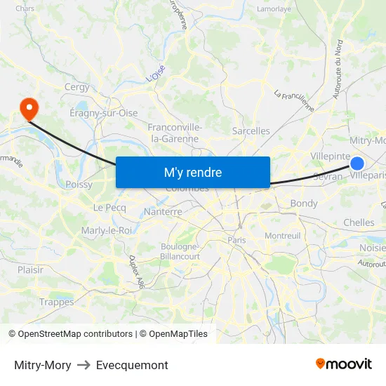 Mitry-Mory to Evecquemont map