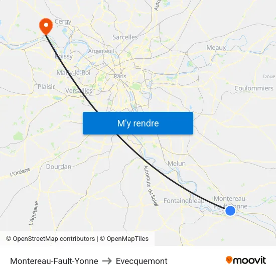 Montereau-Fault-Yonne to Evecquemont map