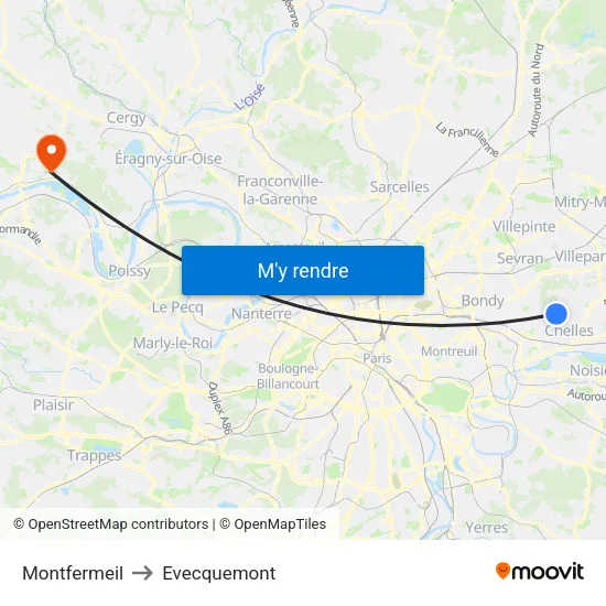 Montfermeil to Evecquemont map