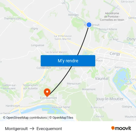 Montgeroult to Evecquemont map