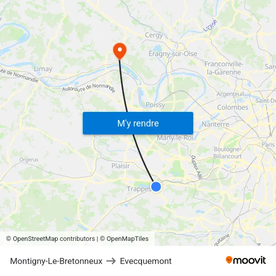 Montigny-Le-Bretonneux to Evecquemont map