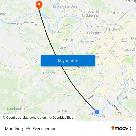 Montlhery to Evecquemont map