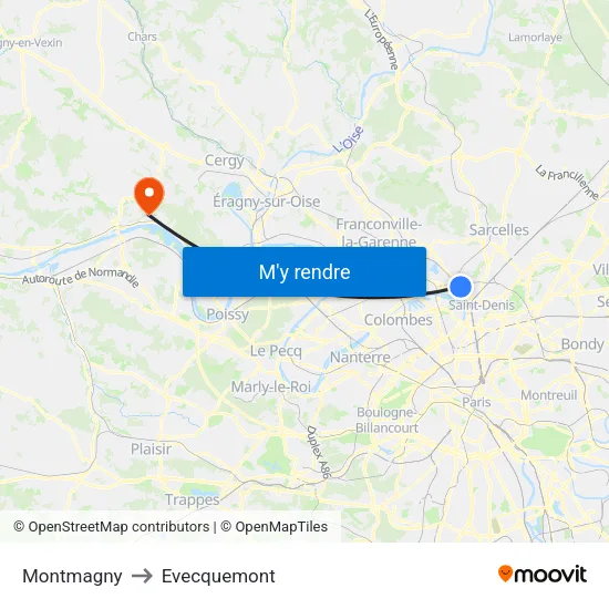 Montmagny to Evecquemont map