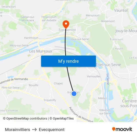 Morainvilliers to Evecquemont map