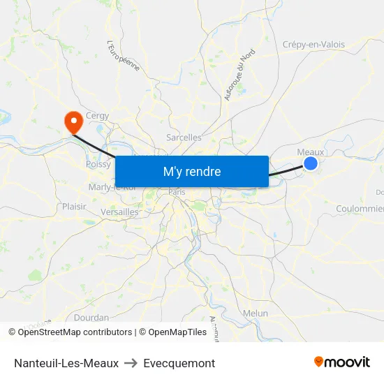 Nanteuil-Les-Meaux to Evecquemont map