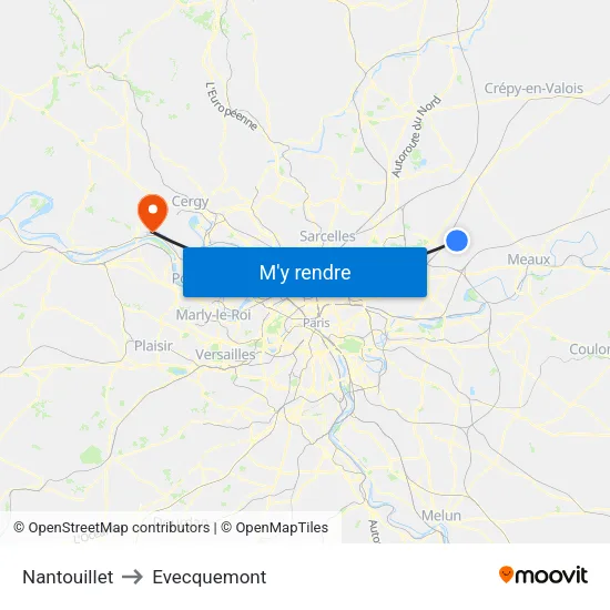 Nantouillet to Evecquemont map
