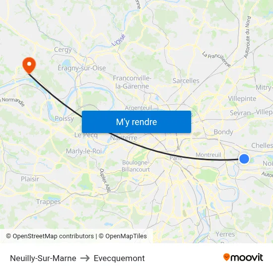 Neuilly-Sur-Marne to Evecquemont map