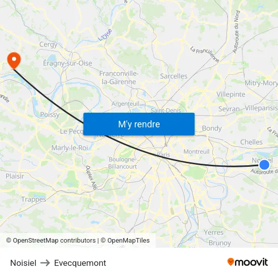 Noisiel to Evecquemont map