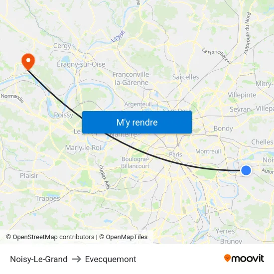 Noisy-Le-Grand to Evecquemont map
