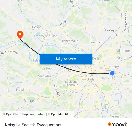 Noisy-Le-Sec to Evecquemont map