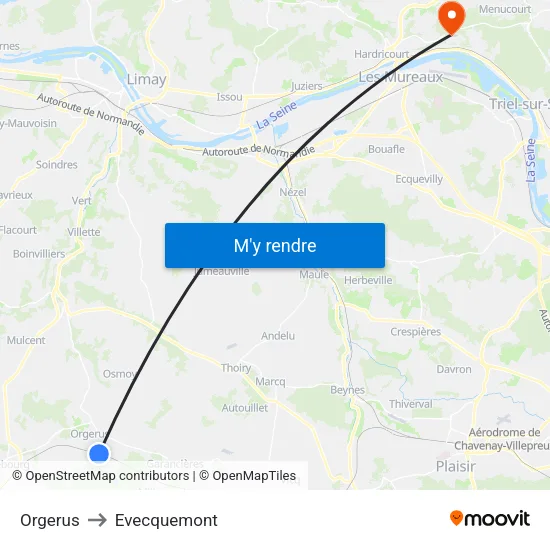 Orgerus to Evecquemont map