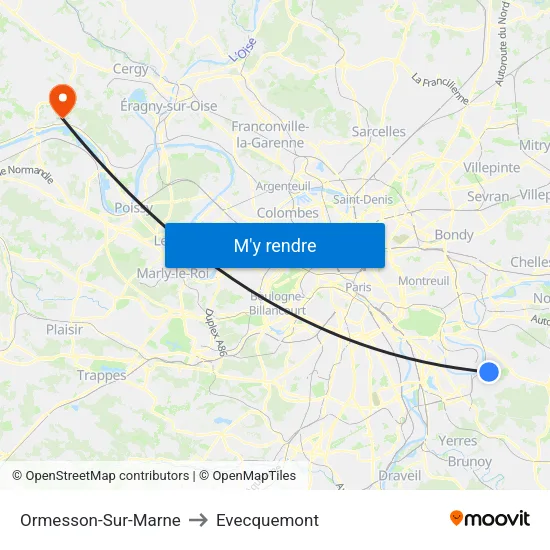 Ormesson-Sur-Marne to Evecquemont map