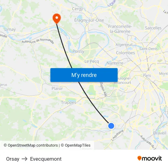 Orsay to Evecquemont map