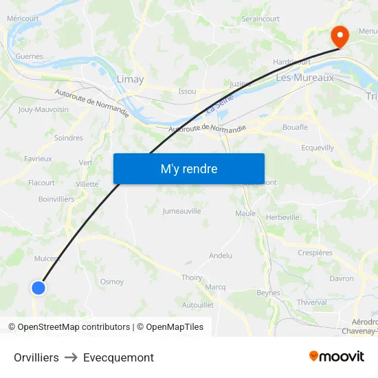 Orvilliers to Evecquemont map