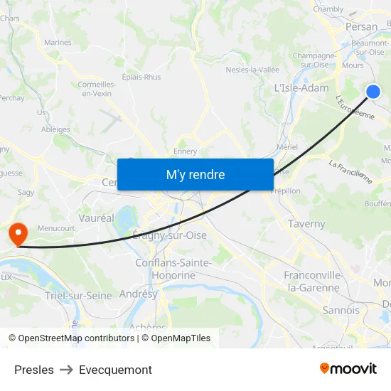 Presles to Evecquemont map