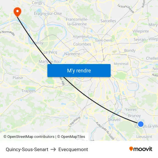 Quincy-Sous-Senart to Evecquemont map