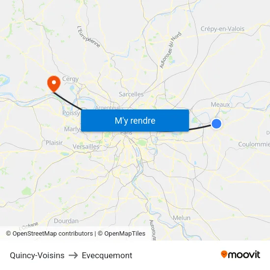 Quincy-Voisins to Evecquemont map